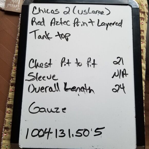 Chicos 2 (Lg) Top Red Aztec Print Tank Scoop Neck Tiered Front Gauze Western - Picture 5 of 5